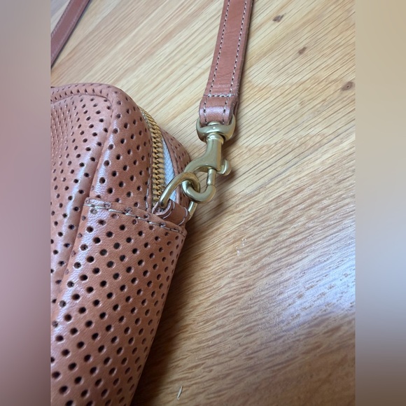 Clare V. Mini Sac Crossbody Bag, Leather Perforated Tan Color - Picture 4 of 14